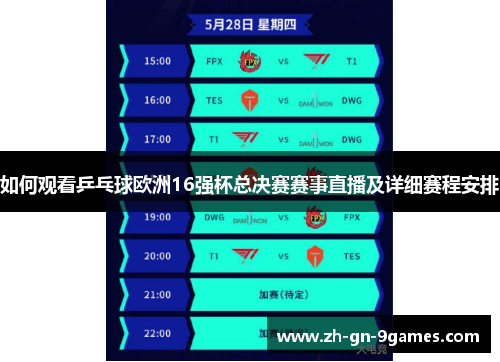 如何观看乒乓球欧洲16强杯总决赛赛事直播及详细赛程安排